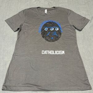 Catholicism Women’s Grey Graphic Tee Size Large